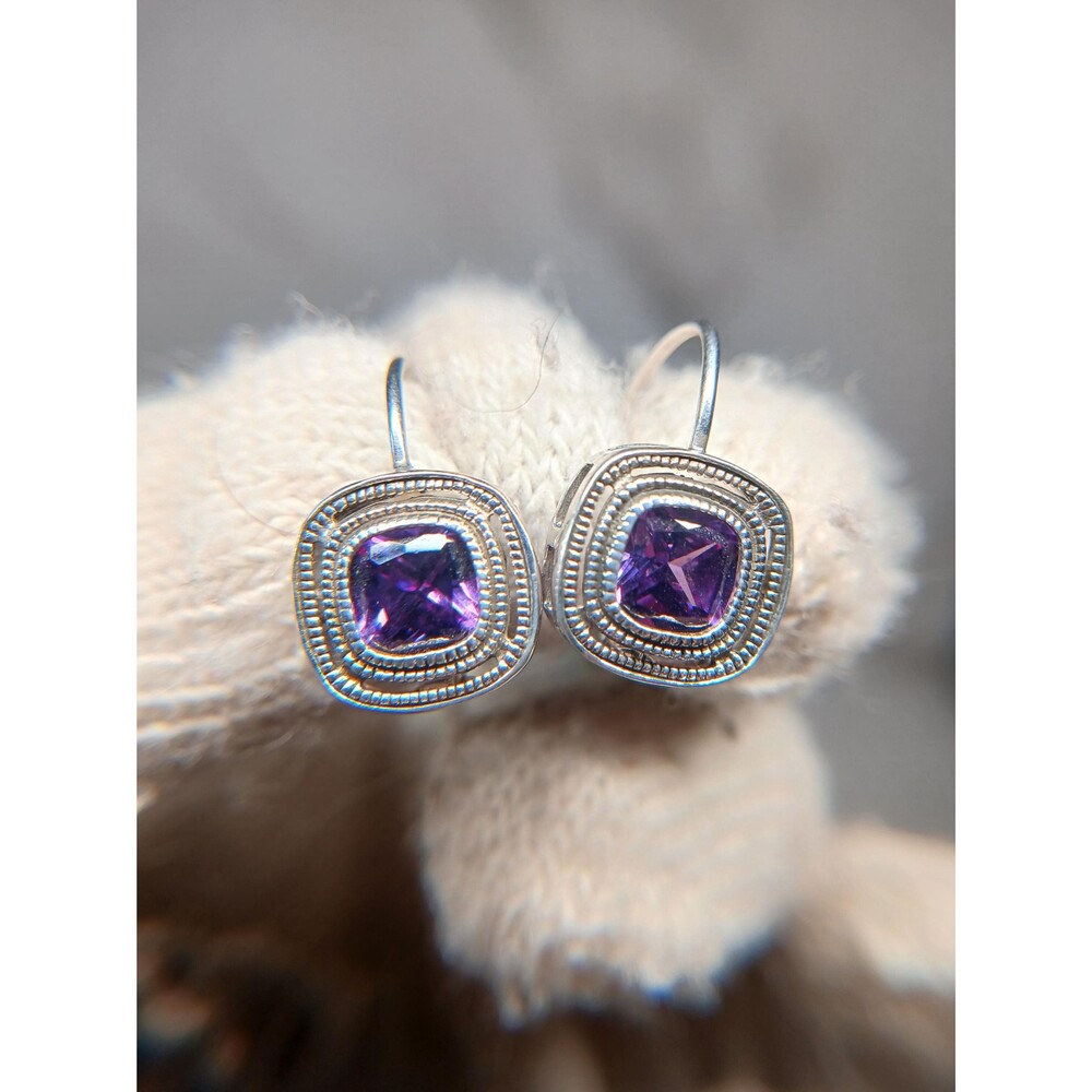 Sterling Silver FAS 925 Purple Glass Jacket Earring ~0.625"